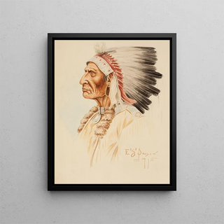 Portrait Indian - Edgar Samuel Paxson — framed artwork on a wall