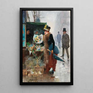 Reproduction of the painting of a Flower Market in Paris - Edgard de Saint-Pierre de Montzaigle