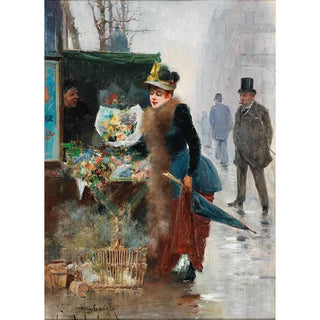 Reproduction of the painting of a Flower Market in Paris - Edgard de Saint-Pierre de Montzaigle