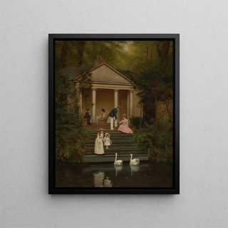 Nourrir les cygnes - Edith Hayllar — framed artwork on a wall