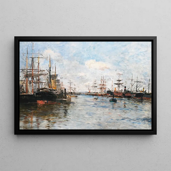 Bateaux en rade - Edmond-Marie Petitjean — framed artwork on a wall