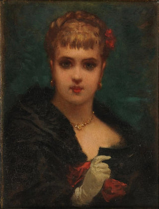 Young woman holding a mask - Edmond Hébert — artwork view