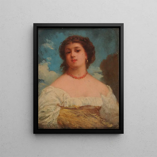 Young woman holding a sheaf of wheat - Edmond Hébert — framed artwork on a wall