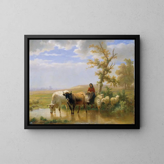 Khe et moutons - Edmond Jean-Baptiste Tschaggeny — framed artwork on a wall