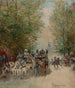 Street scene painting of omnibus at Pont-au-Change - Edmond Morin — artwork view