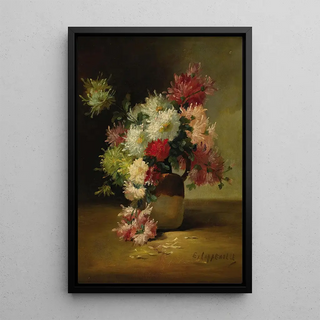 The bouquet of dahlias - Edmond Van Coppenolle — framed artwork on a wall