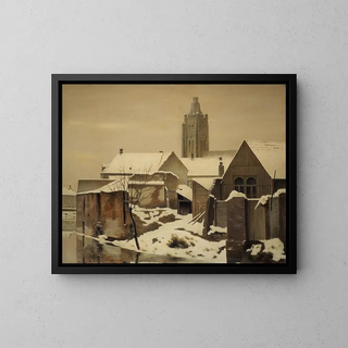 View of Oudenaarde under the snow - Edmond Van de Vyvere — framed artwork on a wall