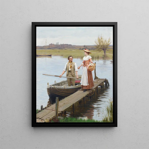 A Apple for the Boatman - Edmund Blair Leighton — framed artwork on a wall