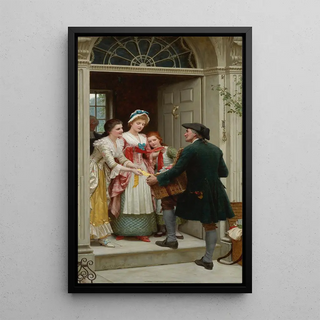Ribbons and Laces for Very Pretty Faces - Edmund Blair Leighton — framed artwork on a wall