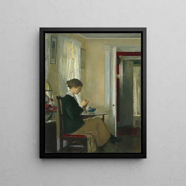 Joséphine tricote - Edmund Charles Tarbell — framed artwork on a wall