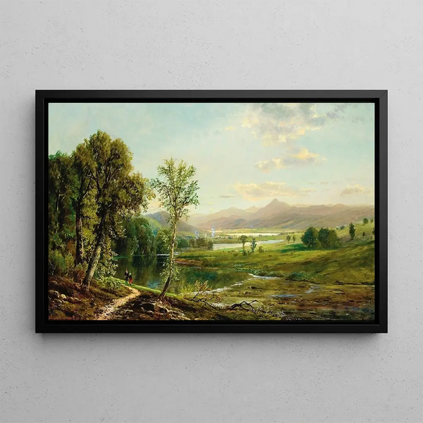 Figures walking along the river - Edmund Darch Lewis — framed artwork on a wall