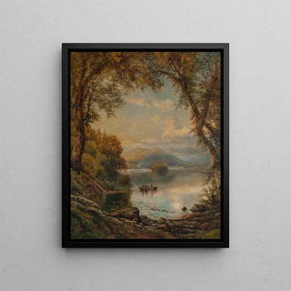 Landscape with Fishermen by the Lake - Edmund Darch Lewis — framed artwork on a wall