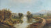 Panoramic landscape painting with farms, river, cows, and mountains - Edmund Darch Lewis — artwork view