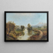 Panoramic landscape painting with farms, river, cows, and mountains - Edmund Darch Lewis — framed artwork on a wall