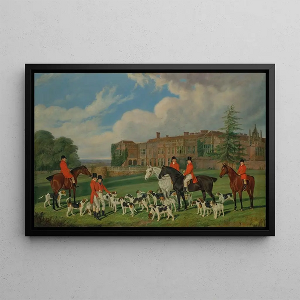 Sir John Cope's dog meeting at Bramshill, Hampshire - Edmund Havell — framed artwork on a wall