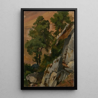 Reproduction of the painting Falaise with trees near Olevano - Edmund Kanoldt