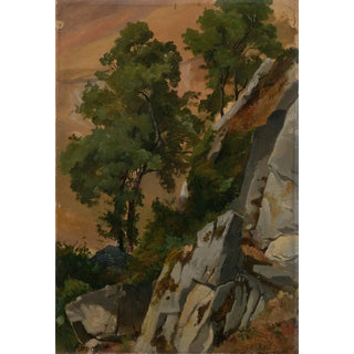 Reproduction of the painting Falaise with trees near Olevano - Edmund Kanoldt