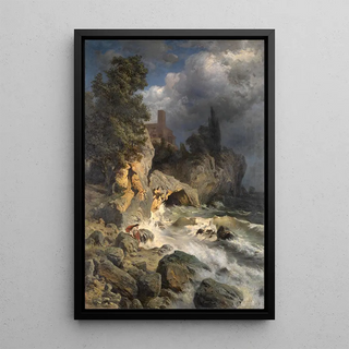 Landscape Painting with Hero Waiting for Leander - Edmund Kanoldt — framed artwork on a wall