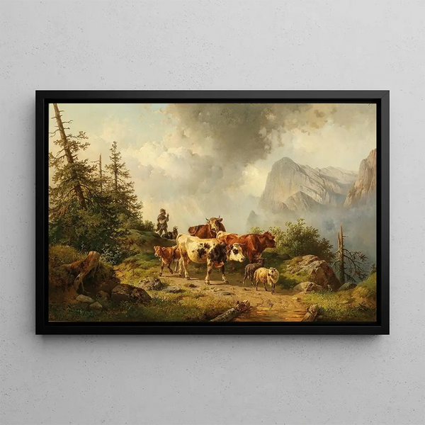 Return home from the mountain pasture - Edmund Mahlknecht — framed artwork on a wall