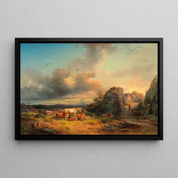 Animal Painting in Landscape - Edmund Mahlknecht — framed artwork on a wall