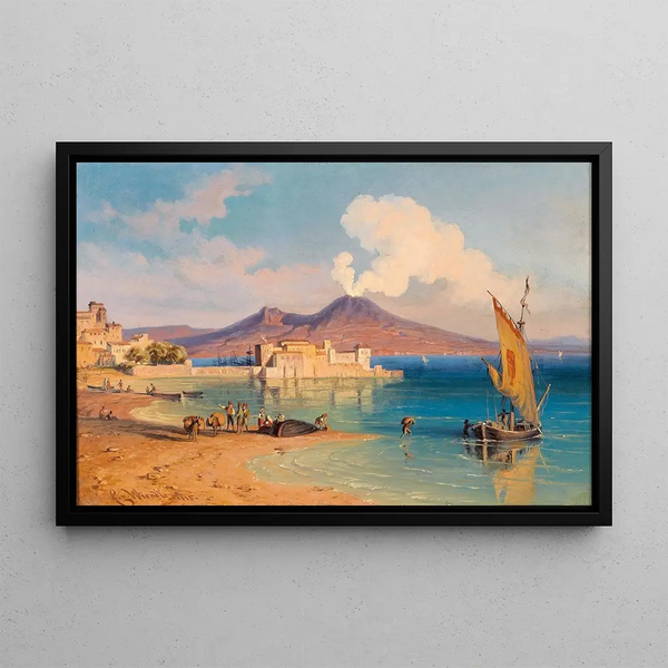 Vue de la Riviera di Chiaia au Castel dell'Ovo, Naples - Edmund Von Wrndle — framed artwork on a wall