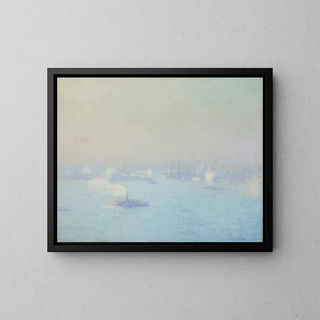 A Misty Day on the Hudson - Edmund William Greacen — framed artwork on a wall