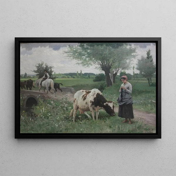 La Vache Bien Gardée - Édouard Bernard Debat-Ponsan — framed artwork on a wall