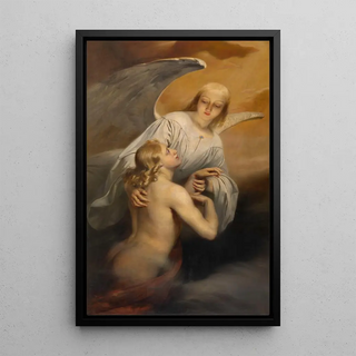 an angel bringing the body of Abel to heaven - Édouard Dujardin — framed artwork on a wall