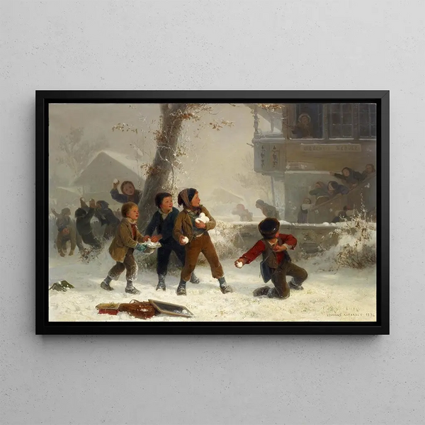 Snowball Fight - Édouard Girardet — framed artwork on a wall