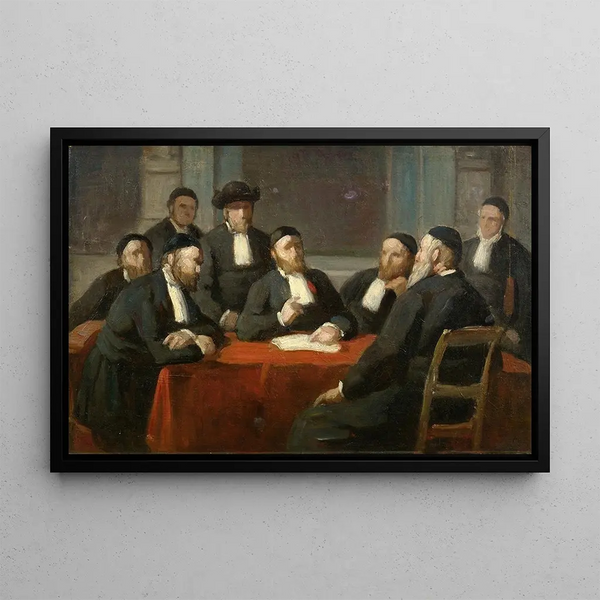 Reunion of the Rabbinical Council - Édouard Moyse — framed artwork on a wall
