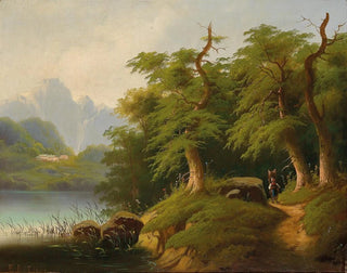 Mountain Lake with Human Figures - Eduard Böhm — artwork view