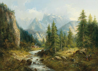 Mountain landscape painting with decorative figures - Eduard Böhm — artwork view