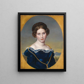 Portrait of a lady on a landscape background - Eduard Friedrich Leybold — framed artwork on a wall