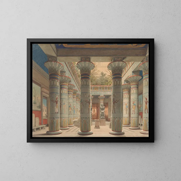 The Egyptian Temple Courtyard at the Neues Museum in Berlin - Eduard Gaertner — framed artwork on a wall