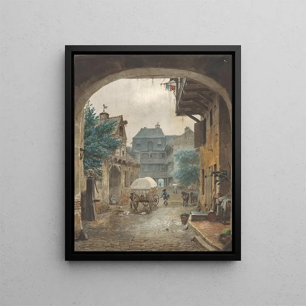 Vue sur la cour d'une auberge à Colmar - Eduard Gaertner — framed artwork on a wall