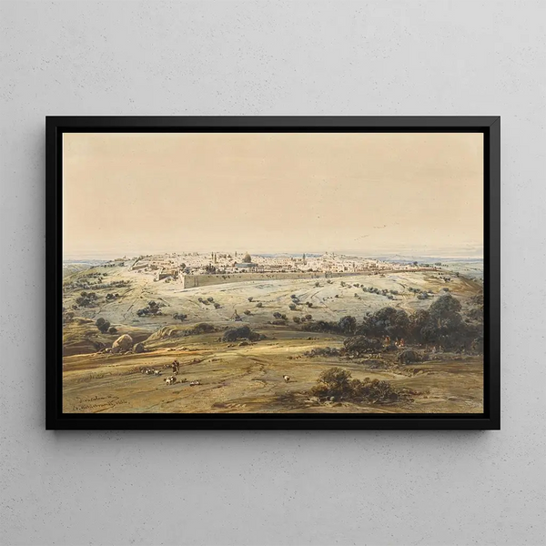 Jerusalem from the Mount of Olives - Eduard Hildebrandt — framed artwork on a wall