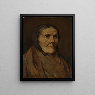 Old woman with a black cap - Eduard Hunziker — framed artwork on a wall