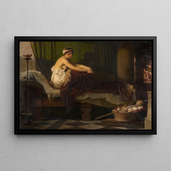 Pénélope éveillée attend le retour d'Ulysse - Eduard Julius Friedrich Bendemann — framed artwork on a wall