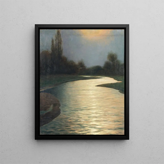 The River's Flow in Moonlight - Eduard Kasparides — framed artwork on a wall