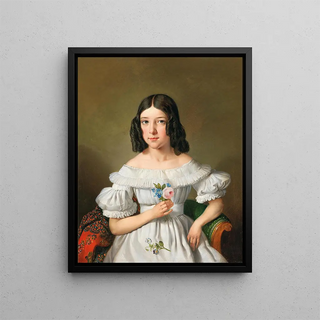 Portrait of a Girl with a Rose - Eduard Klieber — framed artwork on a wall