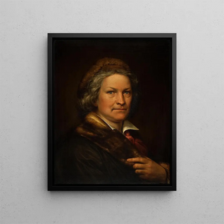 Portrait of Thorvaldsen in work attire - Eduard Magnus — framed artwork on a wall