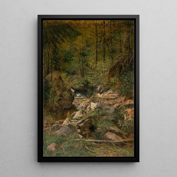 Forest Stream Painting - Eduard Majsch — framed artwork on a wall