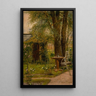 Garden with a table - Eduard Majsch — framed artwork on a wall