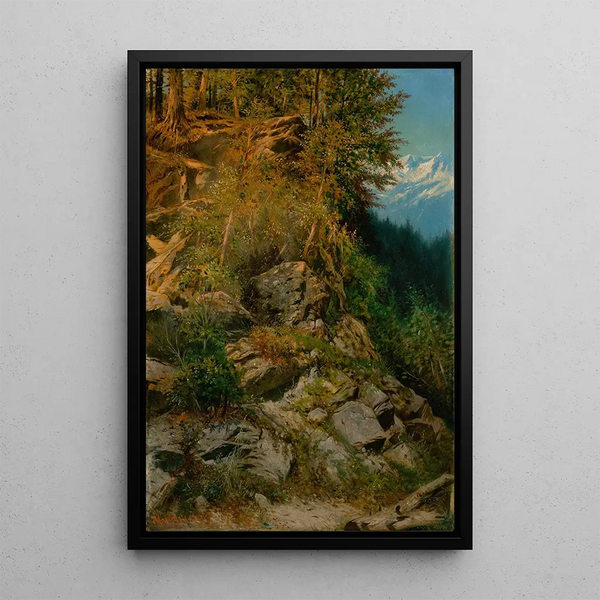 Mountain landscape with rocky slopes - Eduard Majsch — framed artwork on a wall