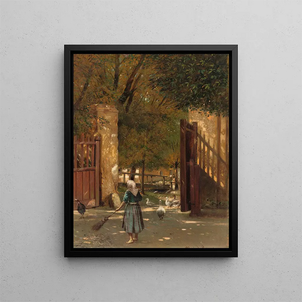 Sweeping the Courtyard - Eduard Majsch — framed artwork on a wall