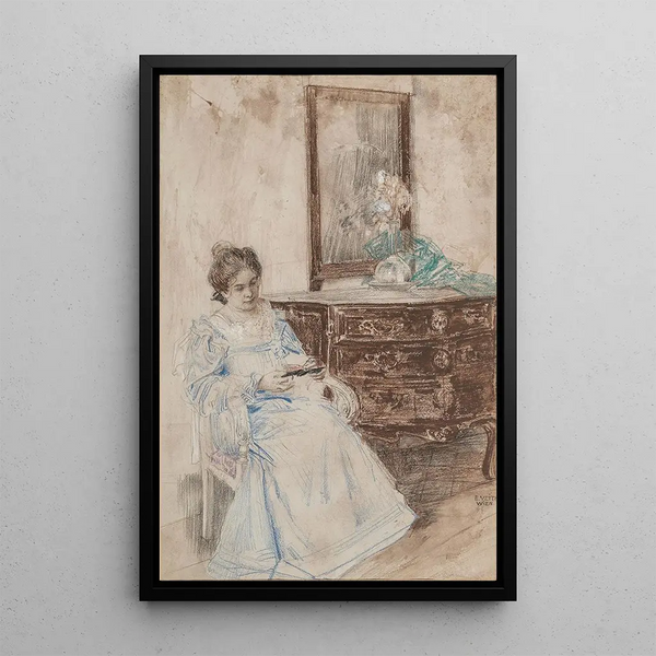 Woman reading - Eduard Veith — framed artwork on a wall