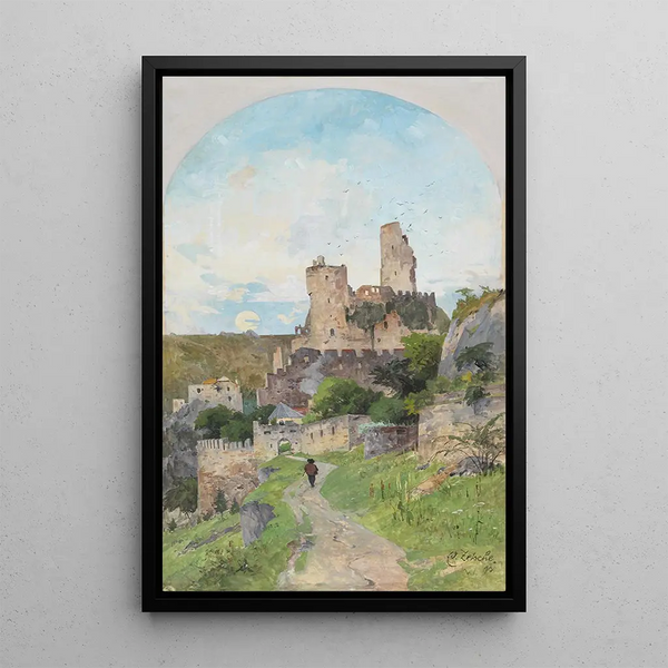 View of the Ruins of Dürnstein - Eduard Zetsche — framed artwork on a wall