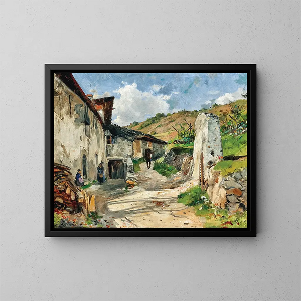 Region of Wachau, a path to a vineyard near a village - Eduard Zetsche — framed artwork on a wall