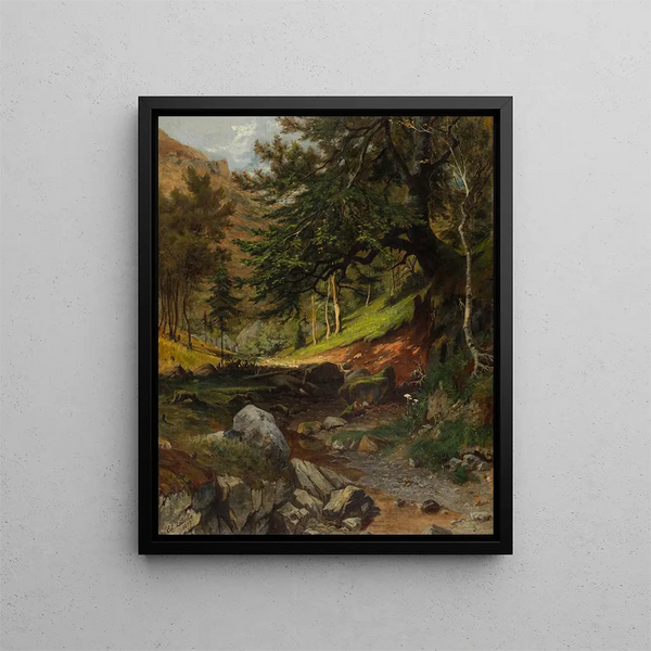 Forest zone with stream - Eduard Zetsche — framed artwork on a wall