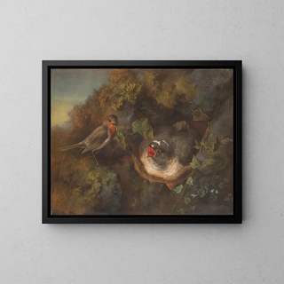 Bird Feeding - Eduard de Maes — framed artwork on a wall